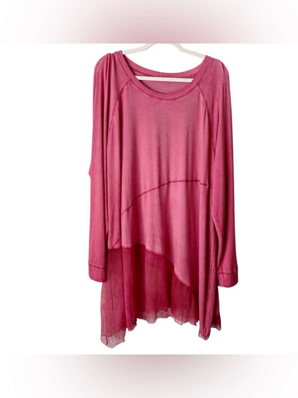 Soft Surroundings | Long Sleeve Tunic Top Asymmetrical Chiffon Hem Pink Plus 2X